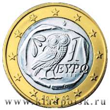 Монета 1euro Греция